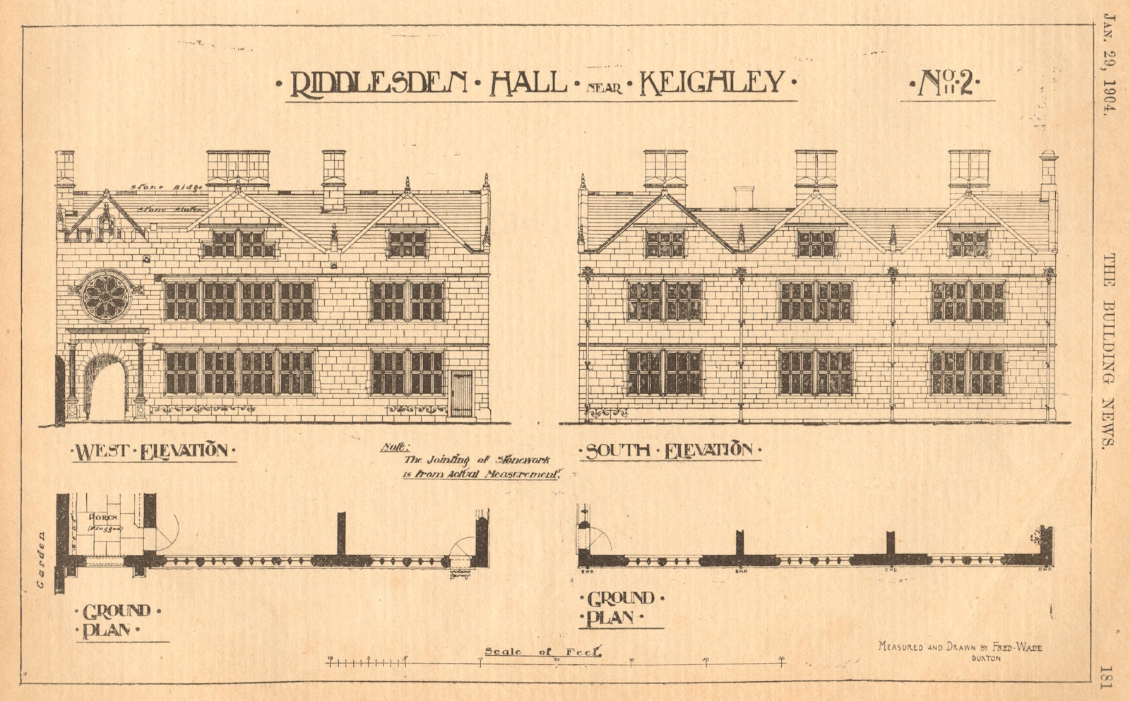 Riddlesden Hall near Keighley. Drawn by Fred Wade. Plan. Yorkshire 1904 print
